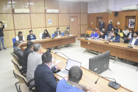 Ms. Arti Ahuja, Secretary, Labour and Employment holding review meeting  with the Laison Officers for delegates of G20 EWG meeting at Jodhpur today.