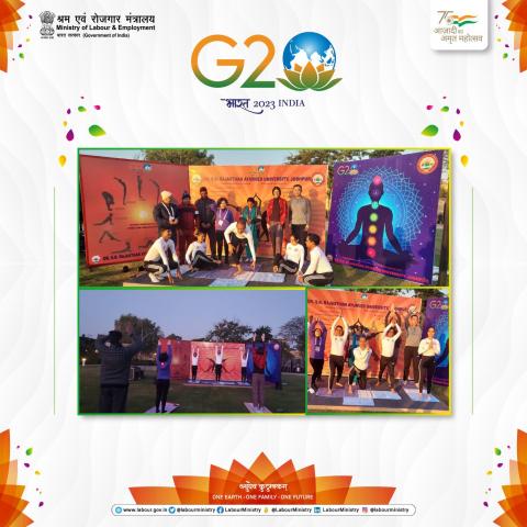 Glimpse of G20 EWG Delegates during  Yoga Session at Indana Palace, Jodhpur, Rajasthan on 3rd February, 2023. 