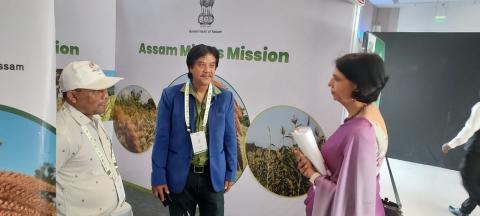Millets Stall set up by Assam Millets Mission at the venue of the G20 EWG Meeting at  Guwahati.  Ms. Arti Ahuja, Secretary, Labour & Employment interacting with officials of Assam Millets Mission.