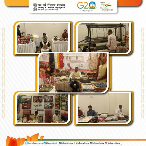 Glimpses of stalls put up at the venue of the 4th G20 EWG and LEM meeting at Indore,  showcasing the heritage of the state of Madhya Pradesh.
