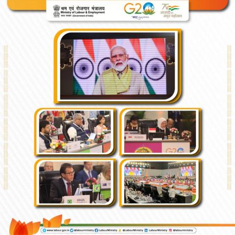 Glimpses of the Welcome and Introduction Session on 2nd Day of the Labour & Employment Ministers' Meeting at Indore, on 21.07.2023 in which Hon'ble Prime Minister of India shared his message through video.