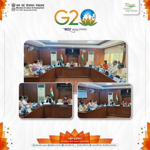 Ms. Arti Ahuja, Secretary, Labour & Employment reviewing the arrangements for the forthcoming Second Employment Working Group Meeting, under the agies of India's Presidency of G20, scheduled from 3-5th April, 2023 at Guwahati, Assam.