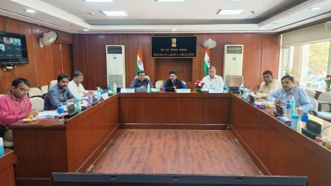 A meeting was held between Senior Officials of Ministry of Labour & Employment and Government of Assam through VC on 28.03.2023 for reviewing and fine tuning arrangements for the forthcoming G20 EWG Meeting in Guwahati.
