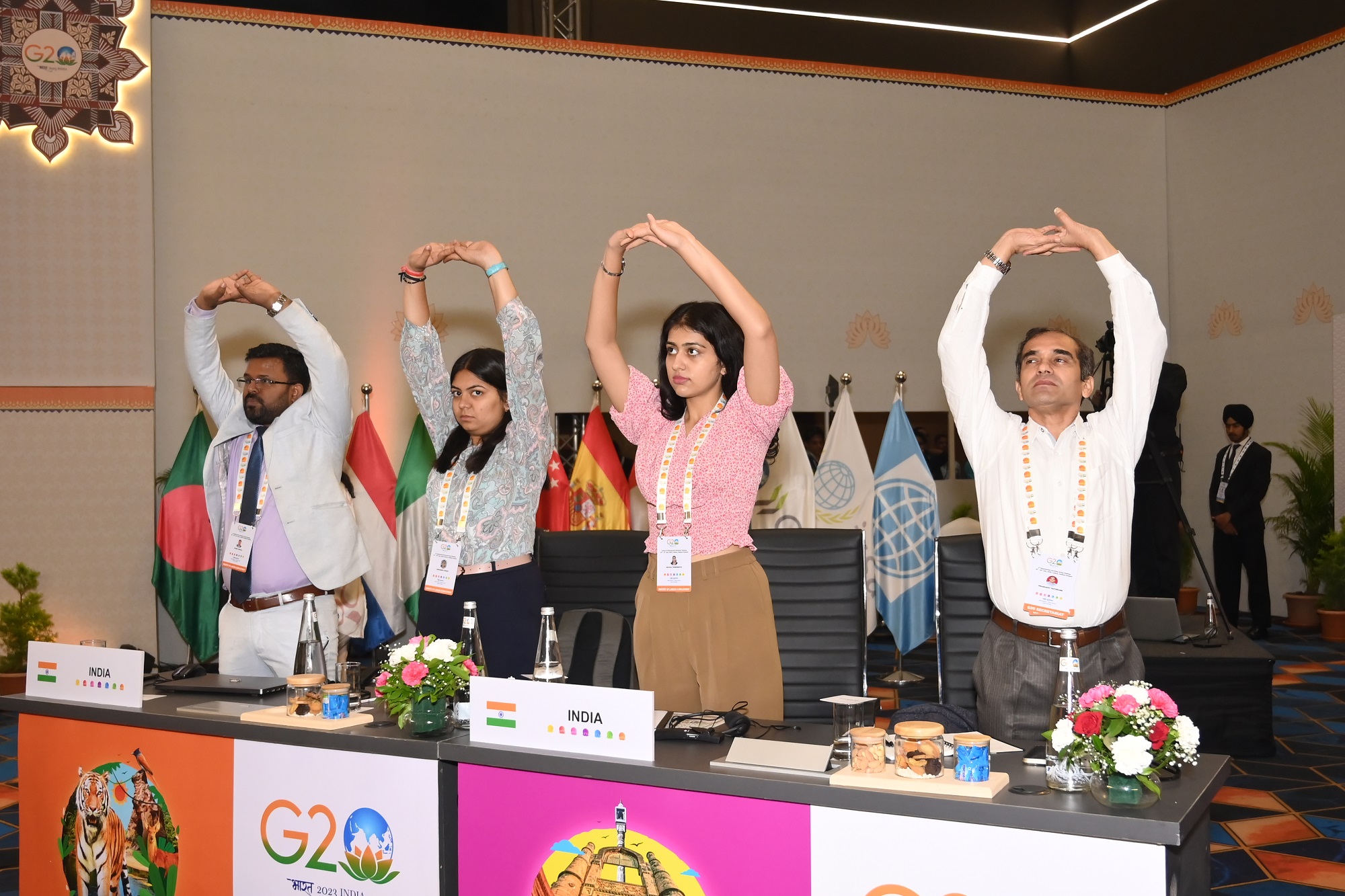 Short yoga stretch for the delegates on the 2nd Day of the 4th EWG & LEM meeting, being held at Indore, on 20.07.2023.
